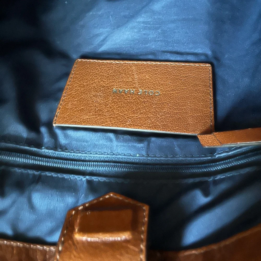 Cole Haan Brown Premium Leather Bucket Bag with Stitching Detail